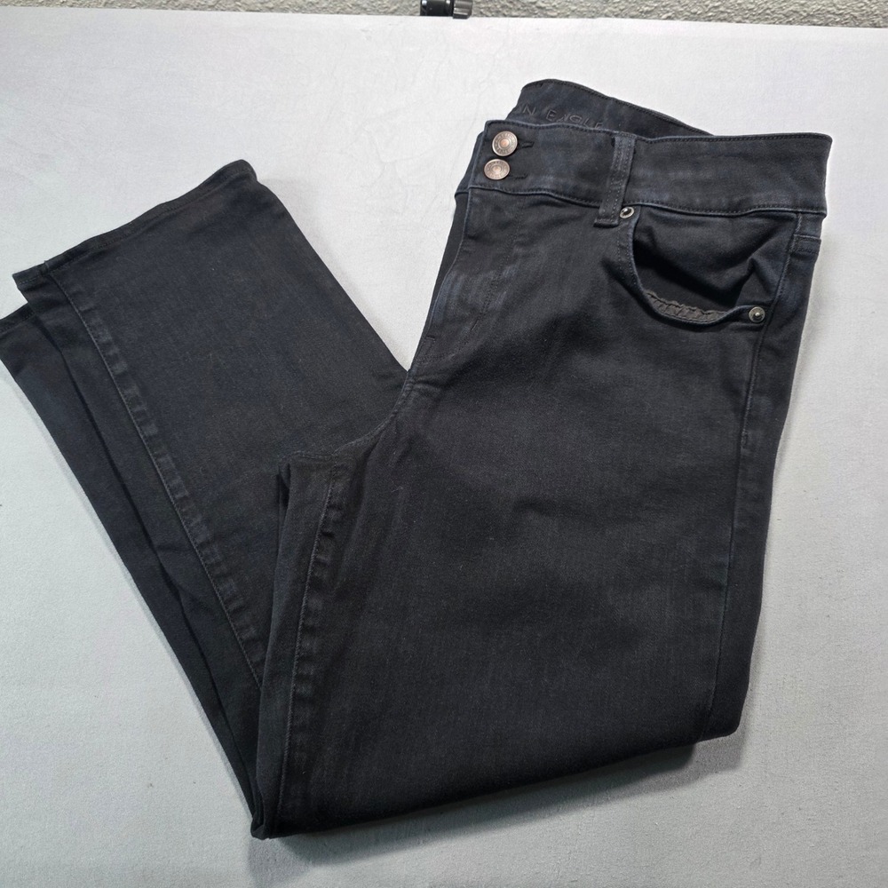 American Eagle Next Level Stretch Jeans Womens 16 Black‎ Straight High Rise Crop